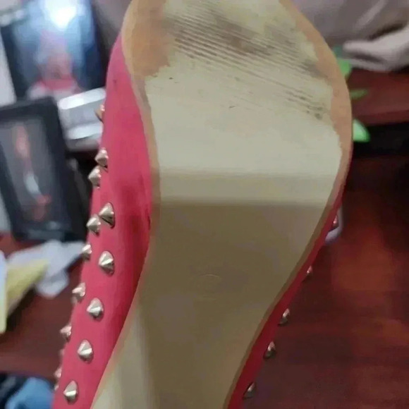 Studded red Peep toe booties.  Size 10 - Picture 8 of 11